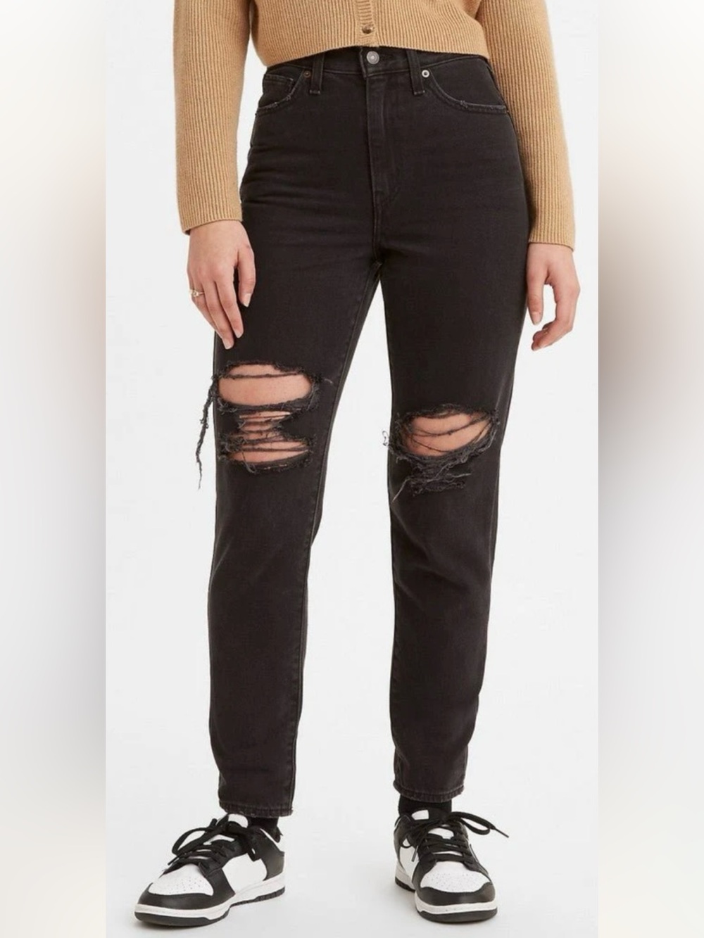 Levi’s High Waisted Mom Ripped Cotton Black Denim Jeans Size 28